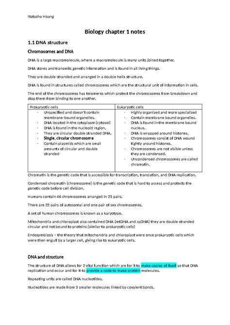 Biology 101: Chapter 1 Notes on DNA Structure and Function - Studocu