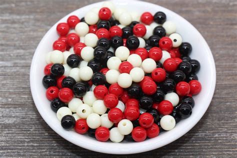 Mm Mix Round Gumball Beads Ivory Red And Black Mix Acrylic Loose