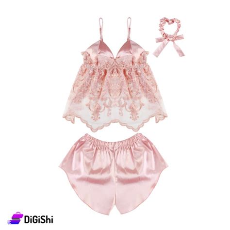 Shop Satin And Chiffon Lingerie Set Coral DiGiShi