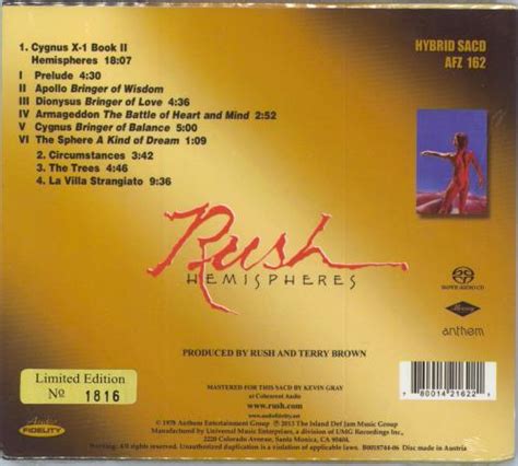 Rush Hemispheres Remastered Die Cut Slipcase Sealed Us Super Audio