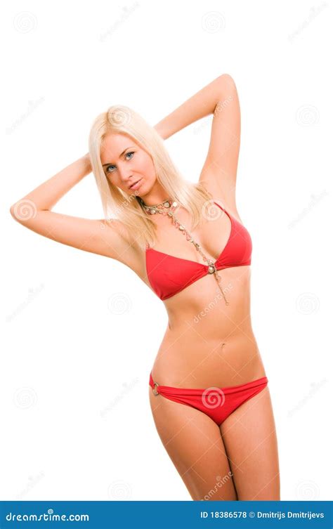 Sexy Vrouw In Rode Bikini Stock Foto Image Of Bikini 18386578