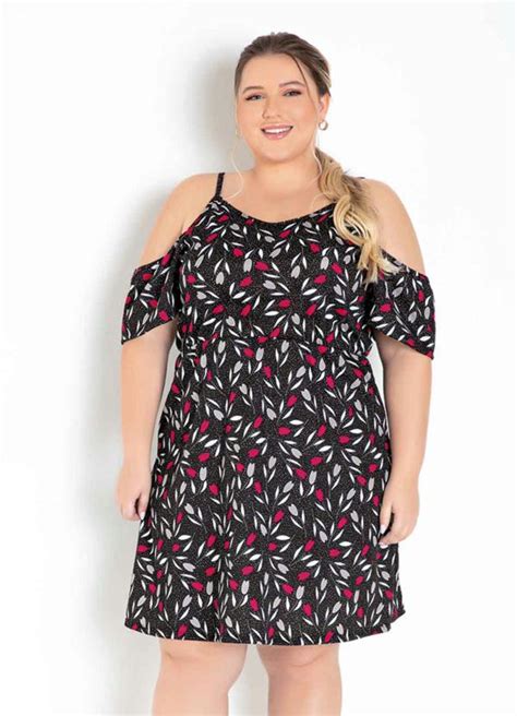 Vestido Floral Preto Alcinhas Plus Size Marguerite