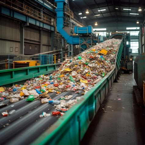 Escena De Una Planta De Reciclaje Cinta Transportadora Con Una Pila De