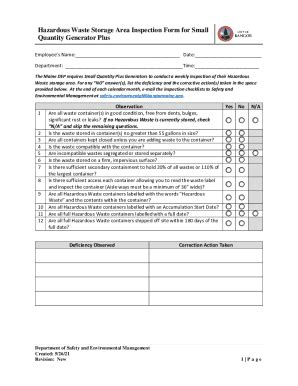 Fillable Online Hazardous Waste Storage Area Inspection Form For Small