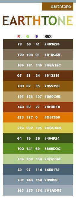 Earth Tones Rgb Color Codes Color Schemes Pantone Color