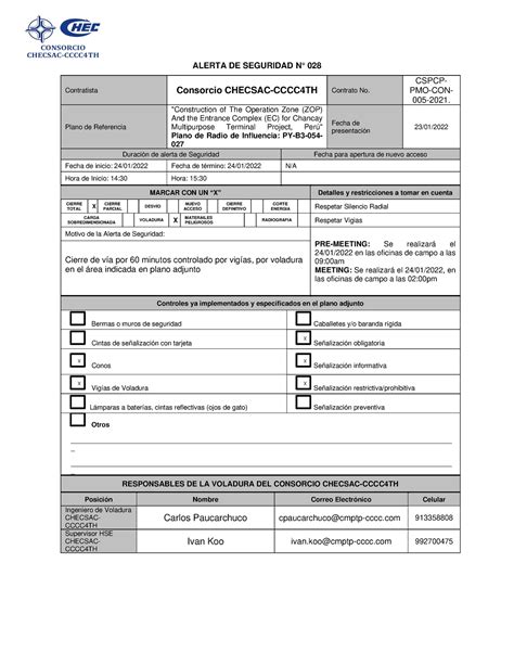 Alerta de Seguridad N° 028 - ALERTA DE SEGURIDAD N° 028 Contratista