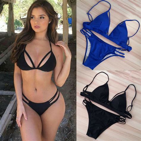 Conjunto de Bikini para mujer traje de baño liso con acolchado y