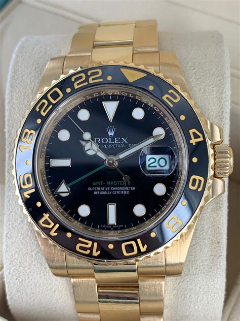 Rolex Gmt Master Ii Black Dial Ct Yellow Gold Carr Watches