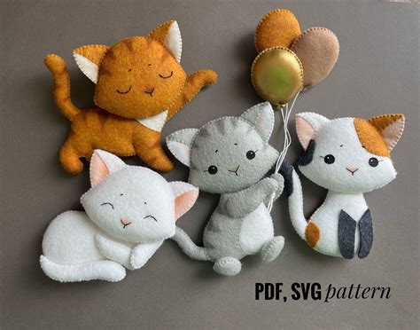 kitten felt pattern diy cats toy  pattern etsy   felt