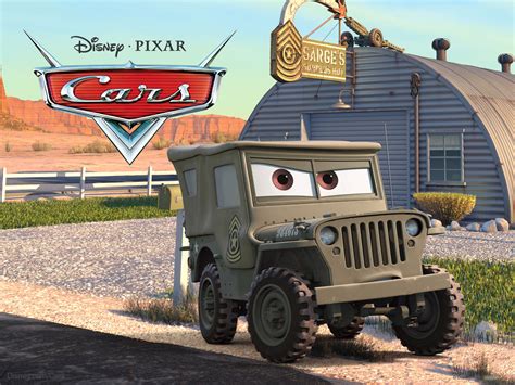 Sarge the Army Jeep from Pixar’s Cars Movie Desktop Wallpaper