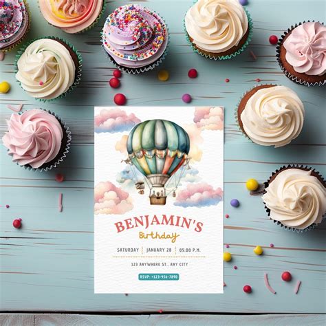 Hot Air Balloon Birthday Invitation Whimsical Birthday Party Invitations Oh The Places Youll Go