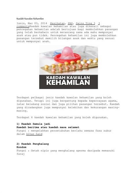 PDF Kaedah Kawalan Kehamilan DOKUMEN TIPS