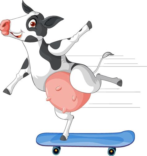 Dairy Cow Playing Skateboard Cartoon Character 6093375 Vector Art At