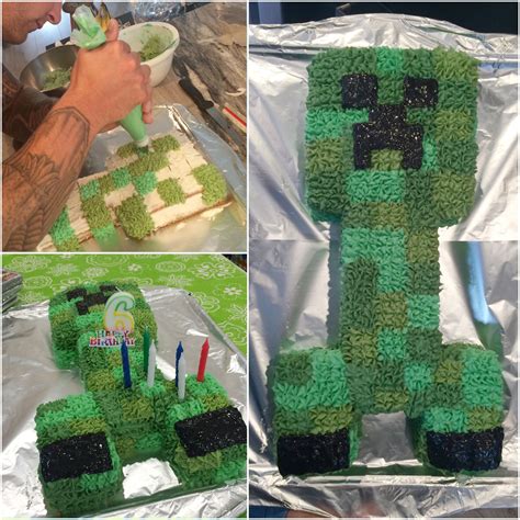 Minecraft Creeper 3d Cake For This Cake We Used One 9x13 Cake For The Green Icin Diy