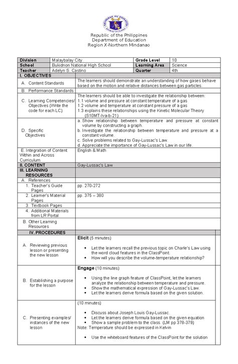 LP GAY Investigating Gay Lussacs Law In SCIENCE CHEMISTRY Studocu