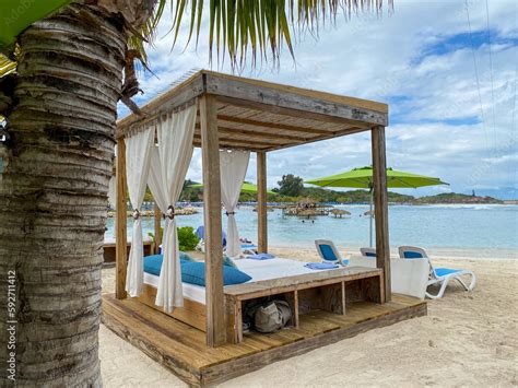 Beach Cabanas Overlooking The Caribbean Sea Relax In The Shade Beach