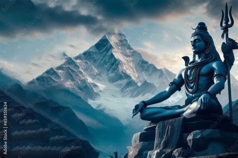 Hindu god Shiva, meditating on Mount Kailasa in the Himalayas Stock ...