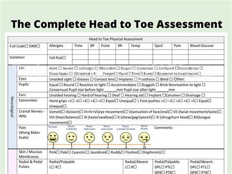 Nurse Report Sheet Template Head to Toe Assessment Checklist - Etsy ...