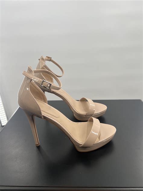 Aldo Madeline Strappy Stilettos Platform Nude Heels W Gem