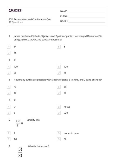 Printable Permutation And Combination Worksheets Quizizz