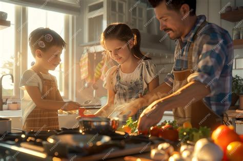 Premium Photo | Parents teaching their children how to cook