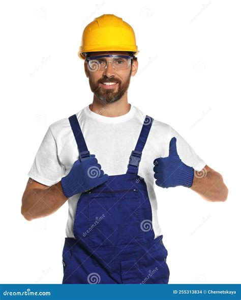 Professional Builder in Uniform Isolated on White Stock Photo - Image