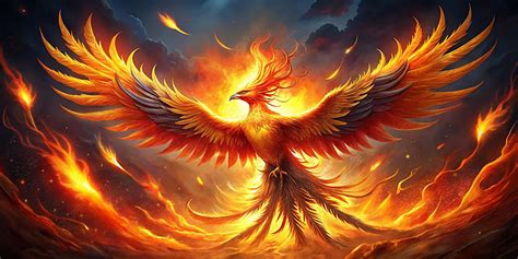 fiery phoenix bird rising  flames mythology illustration background