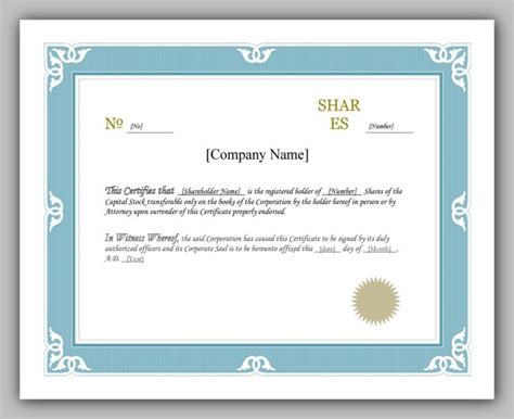 Free Share Certificate Template Redlinesp