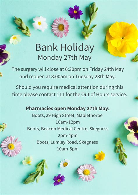 Bank Holiday Opening Hours – Monday 27th May – Merton Lodge Surgery