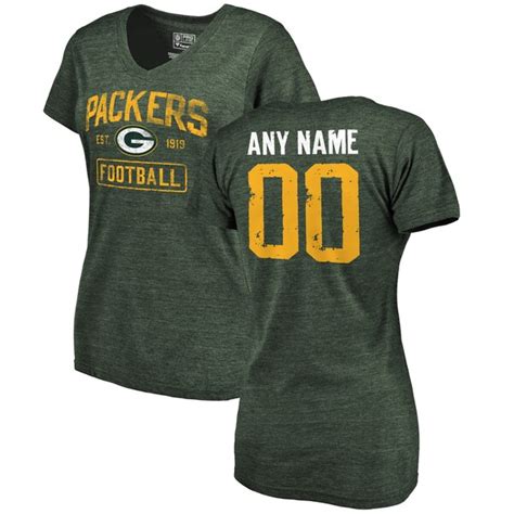 Women's Green Bay Packers Green Distressed Custom Name & Number Tri-Blend V-Neck T-Shirt ...