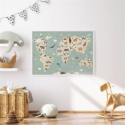 Animals World Map, Kids Animal World Map Print, World Map Nursery ...