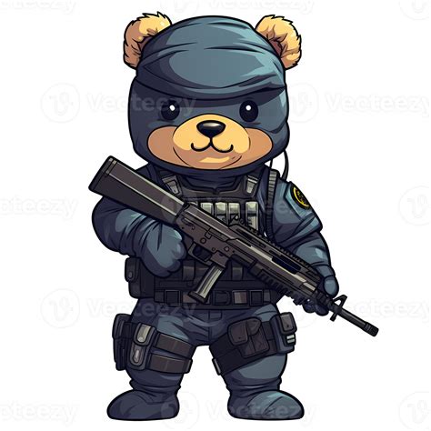 Ai G N R Mignonne Nounours Ours Police Commando Clipart Illustration