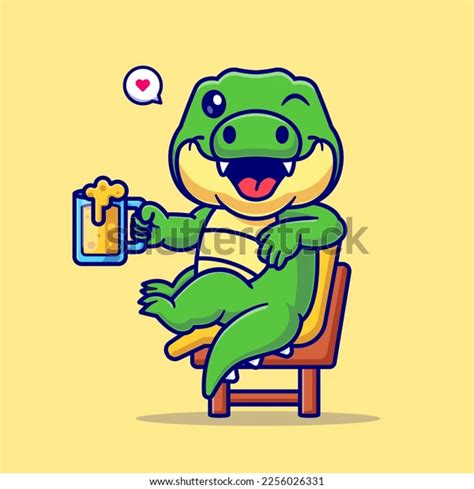 Vektor Stok Cute Crocodile Holding Juice On Chair Tanpa Royalti 2256026331 Shutterstock