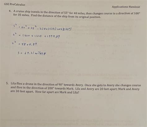 Solved GSE PreCalculus Applications Handout 4 A Cruise Ship Chegg