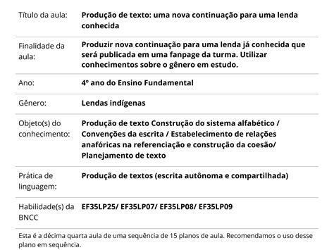 Plano de aula 4º ano Produção de texto uma nova continuação para