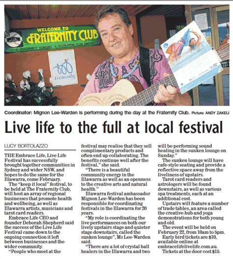 Illawarra Mercury, "Live Life to the full at local festival"