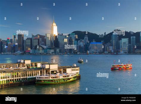 View of Star Ferry Terminal and Hong Kong Island skyline, Hong Kong ...