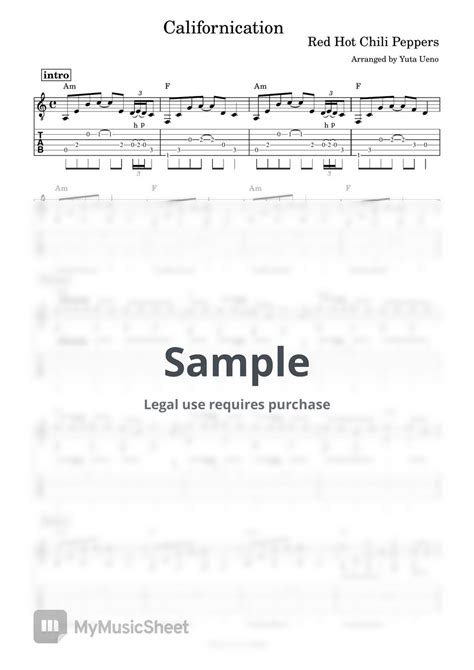Red Hot Chilipeppers Californication Fingerstyle Tab Staff By Yuta Ueno