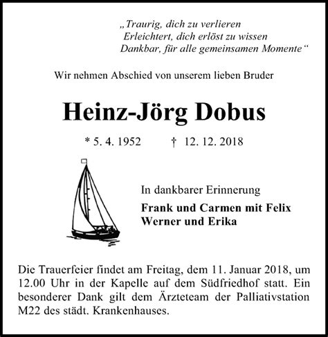 Traueranzeigen von Heinz Jörg Dobus trauer anzeigen de