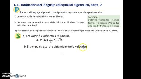 U Traducci N Del Lenguaje Coloquial Al Algebraico Parte