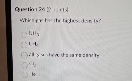 Solved Question Points Which Gas Has The Highest Chegg