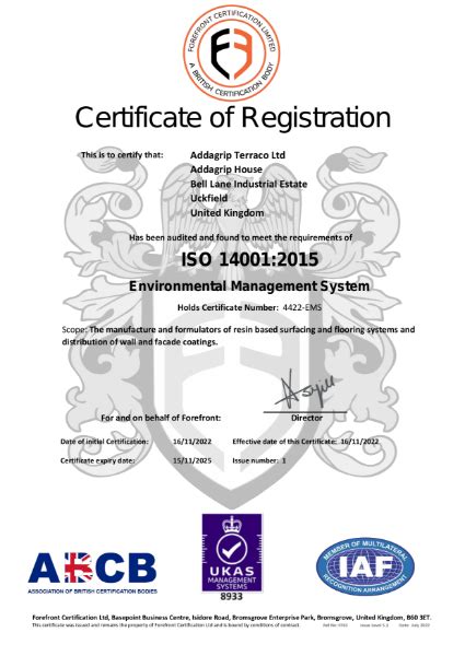 Addagrip Terraco Iso 14001 Certificate Addagrip Terraco Ltd Nbs Source