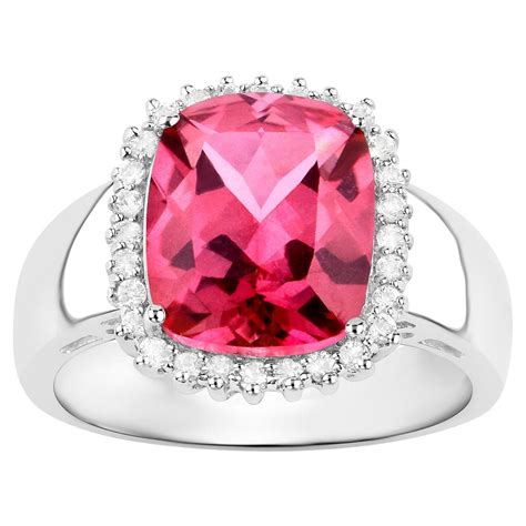 Hot Pink Topaz Ring White Topaz Halo Carats For Sale At StDibs