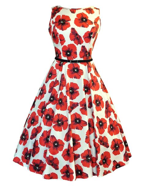 Lady V London The Red Poppy On White Hepburn Dress Vintage Dresses