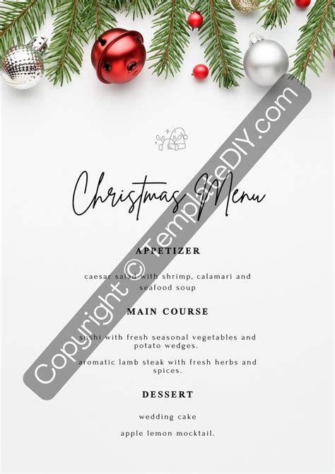 Christmas Party Menu Printable Template Pdf Word Editable