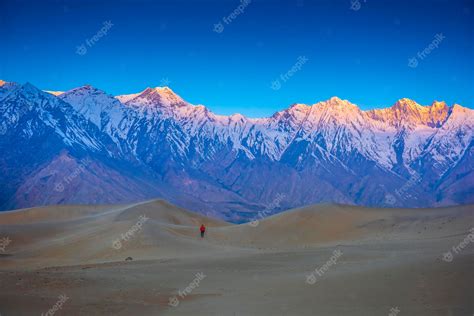 Premium AI Image | Beautiful desert at sunrise on mountain landscape ...