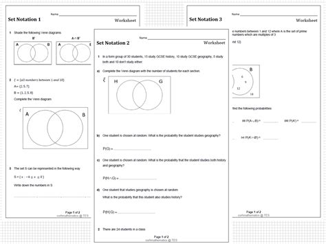 Venn Diagram Worksheets - Set Notation Problems Using Three Sets ...