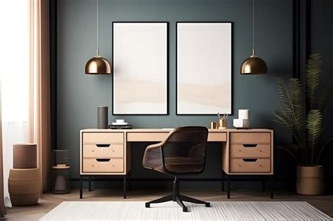 Premium Photo | Home office furniture home office ideas modern home office modern office interior