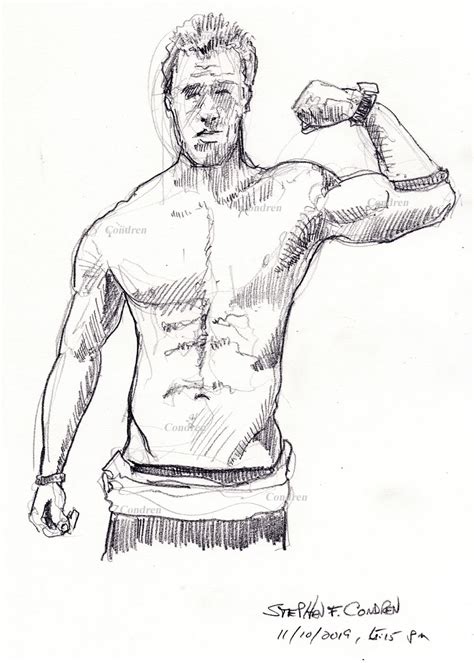 Pencil Drawing Of A Shirtless Male By Artist Stephen F Condren