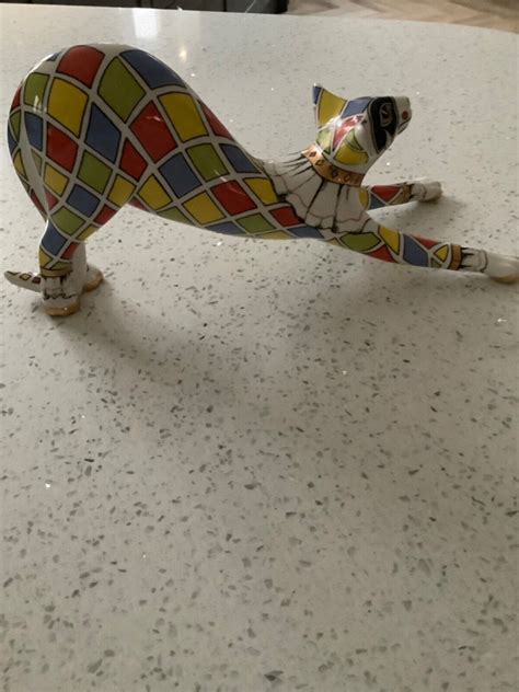 Paul Cardew Stretching Cat Figurine Cool Catz Harlequin Design Ebay